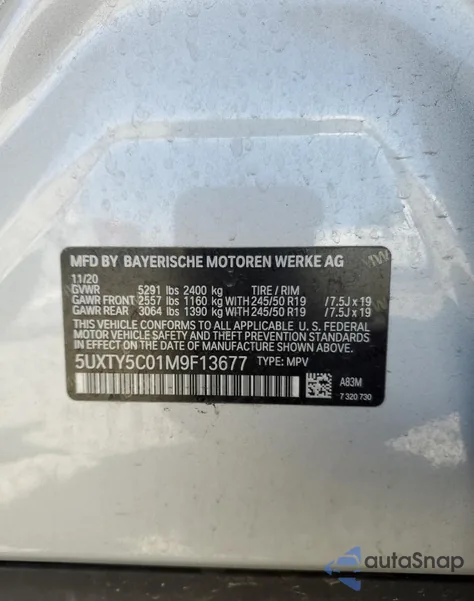2021 BMW X3 xDrive30I from USA, damaged, VIN 5UXTY5C01M9F13677